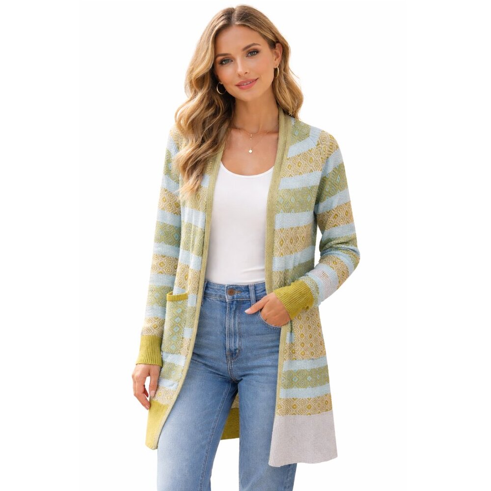 ZAKET & PLOVER Cashmere Blend Knit Longline Cardigan Sweater Stripe Women Medium